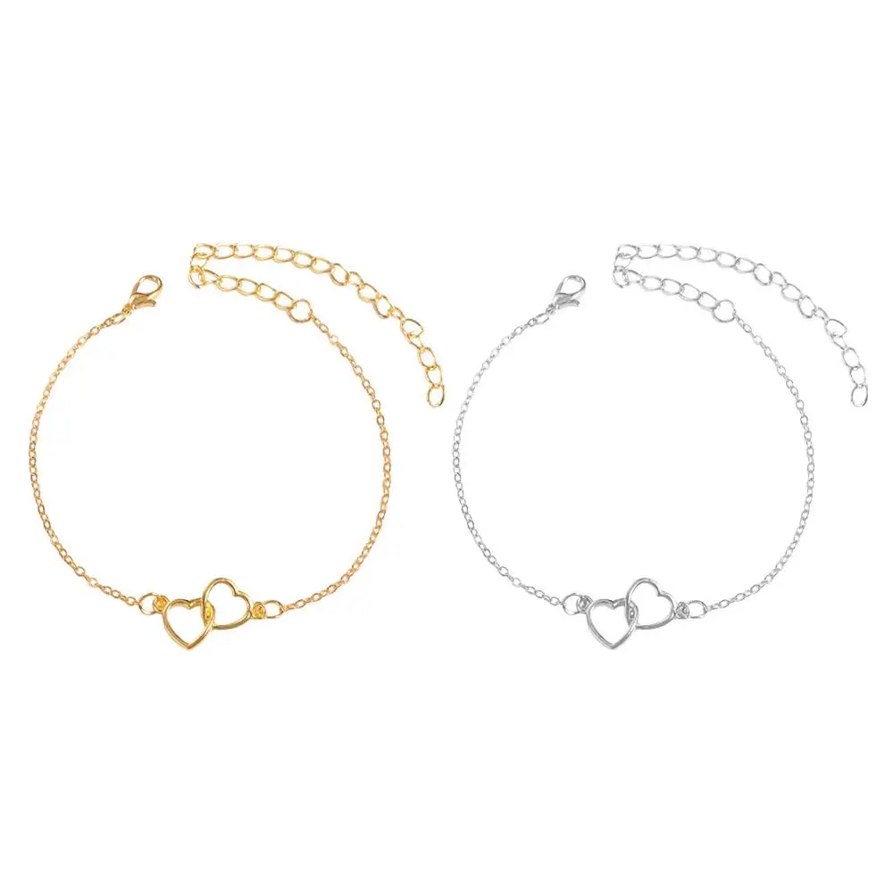 

Boho Double Heart Anklet Alloy Hollow Out Bling Hollow Out Love Foot Chain\ Geometric Colorful Leg Chain Travelling Souvenir