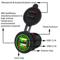5V 4.2A 12V Dual USB Car accessories Charger with Panel Waterproof Power Adapter Socket Outlet for Vehicle Boat Truck Motorcycle