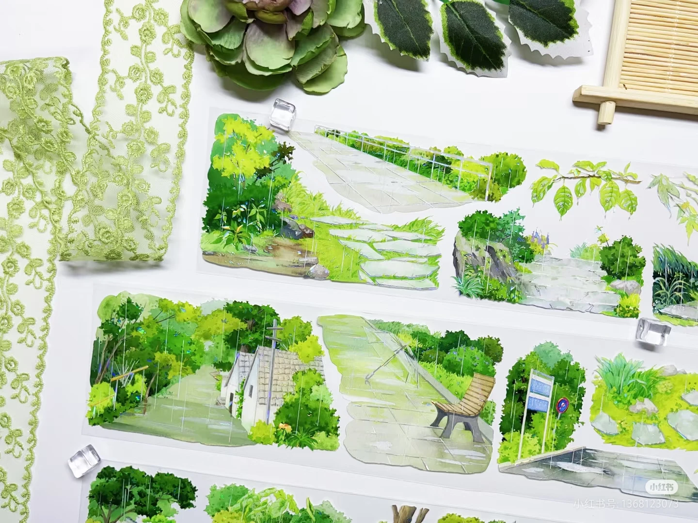 Green Road Tree Washi PET Tape glänzend