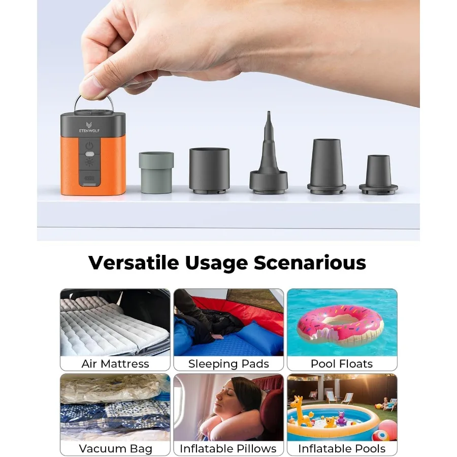 Pompa Udara Listrik Mini Ultra Cepat dengan Baterai 2600 mAh dan Lampu Camping Terintegrasi untuk Alat Tiup: Ideal untuk Pengisian Udara Cepat dan
