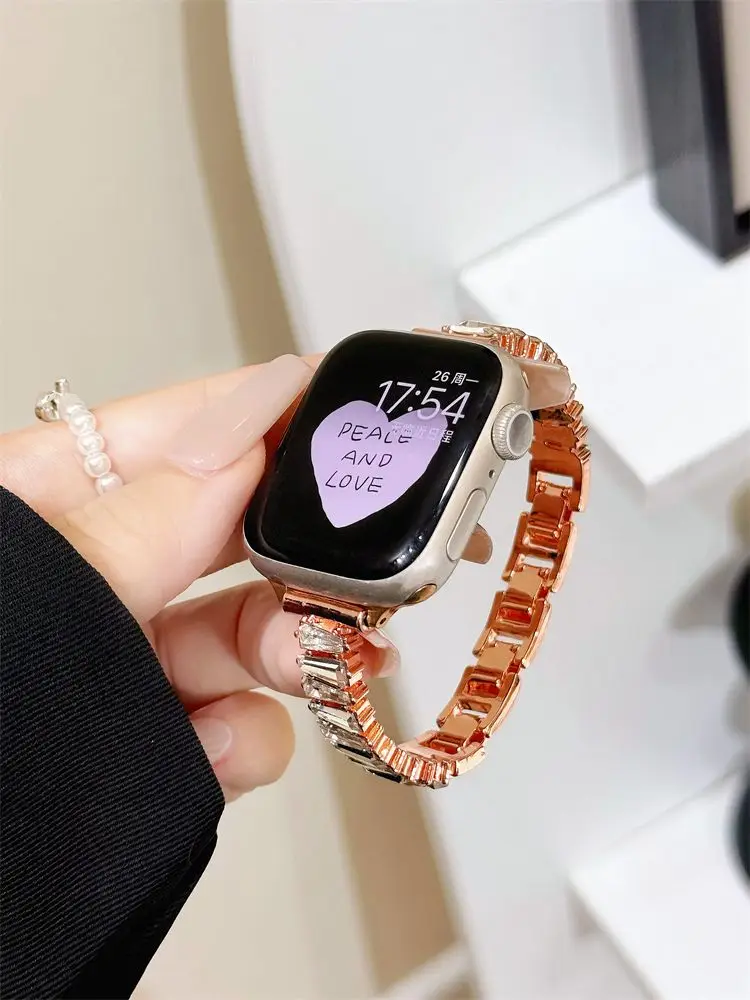 Diamond studded metal compatible with 38/40/41/42/44/45/46/49mm compatible with Apple Watch strap Ultra/Se10/9/8/7/6/5/4/3/2/1