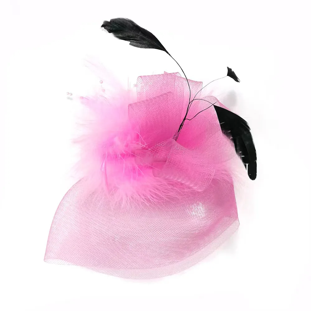 Moda Handmade Lady Mulheres Fascinator Bow Clipe de Cabelo Headwear Lace Feather Mini Chapéu Festa de Casamento Acessório Raça 5 Cores