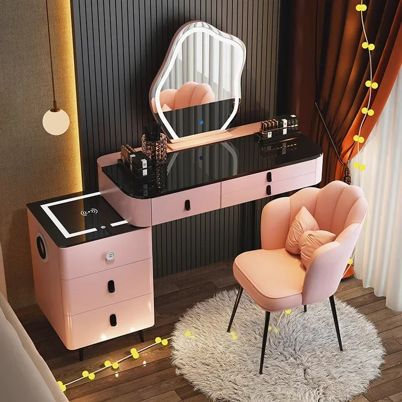 Nightstand Wood Mobile Dressers Mirror Pink Coffee Chair Storage Drawers Dressers Vanity Tavolo Da Trucco Bedrooms Furniture