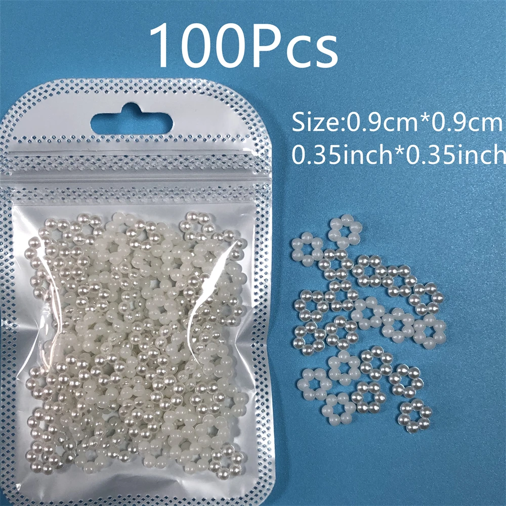 100Pcs/Bag Hollow Small Circle Pearl Resin Nail Artdecoration 3D Nail Diy Hair Clip Headband Handmade Accessories Bulk Supply