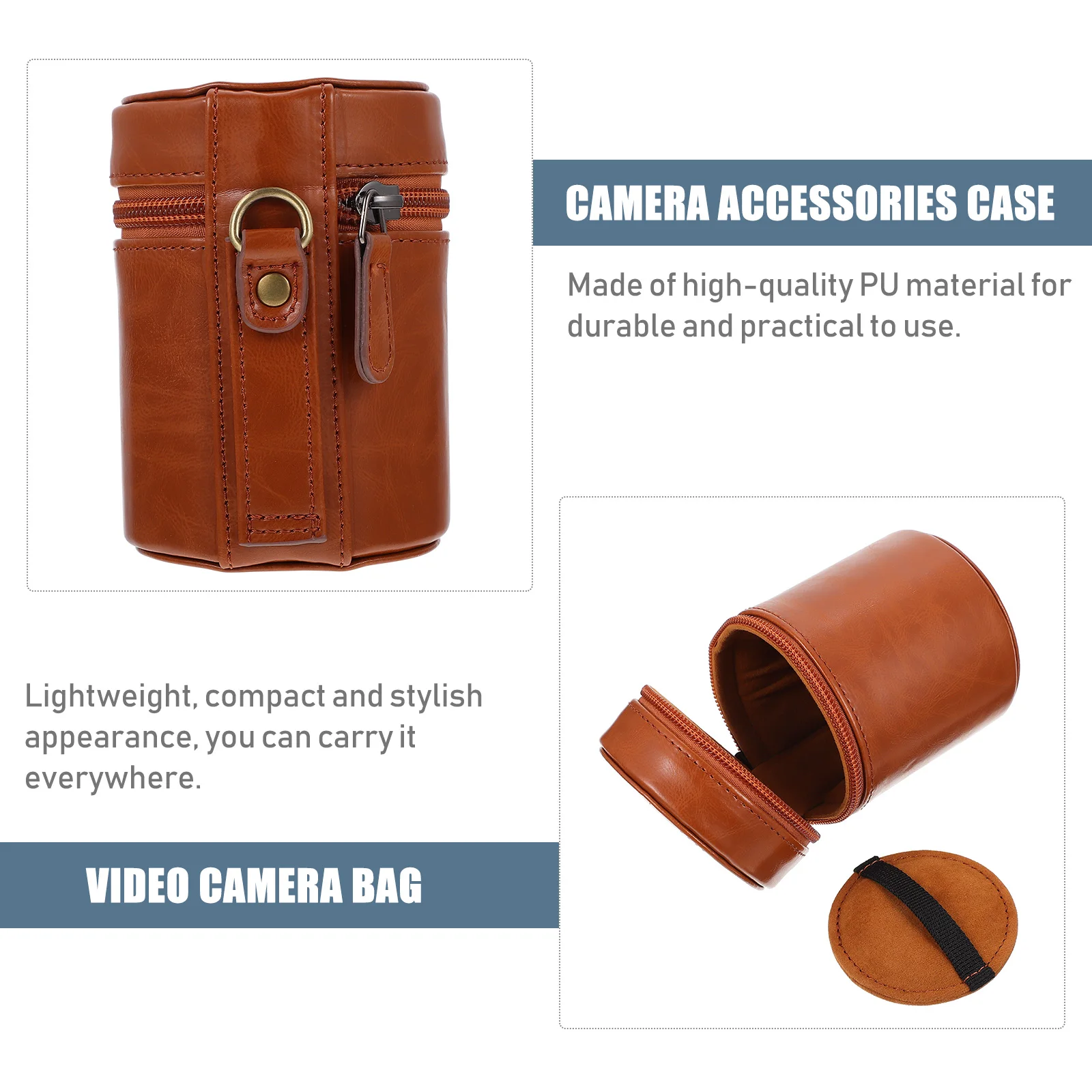 

Camera Lens Pouch Premium Pu Portable Lightweight Shockproof Waterproof Anti-Collision Storage Bag For Photographer Lens