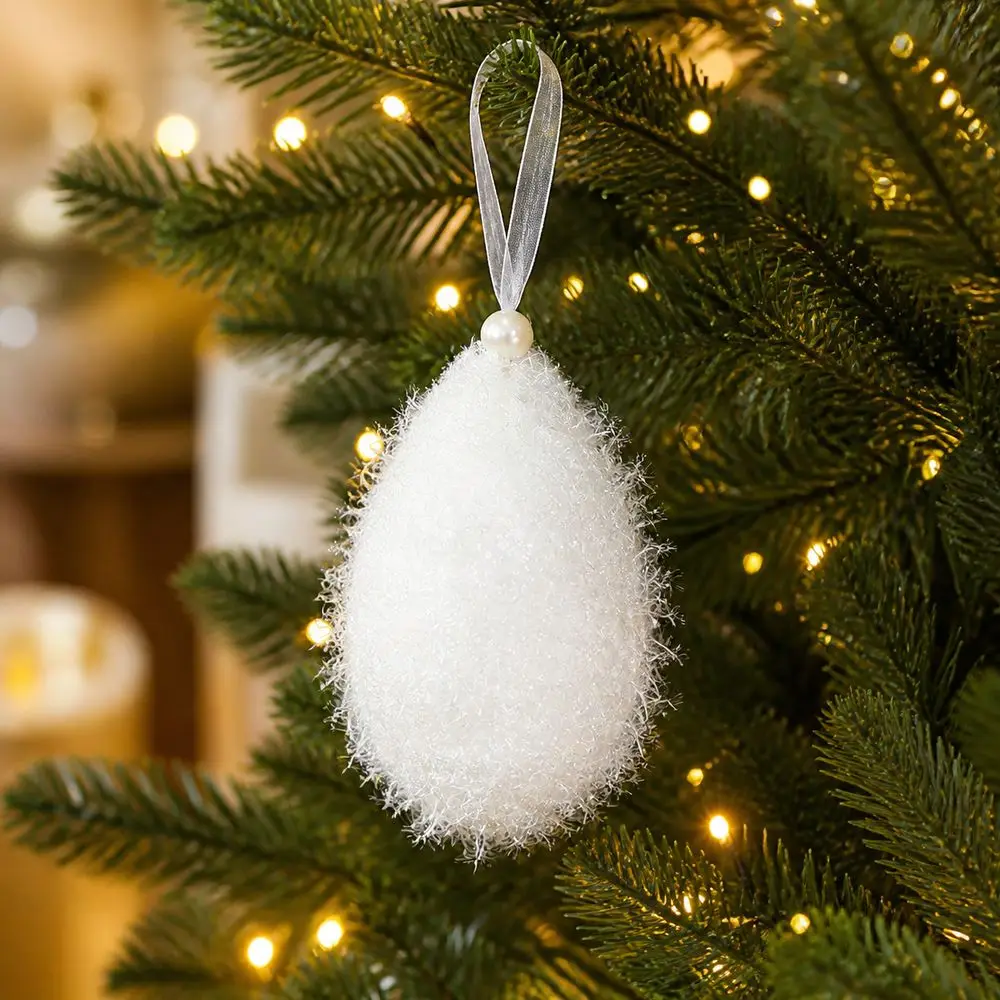 White Christmas Tree Ornament Texture Fine Glitter Threads Christmas Ornament Lightweight Ribbon Hanging Loop