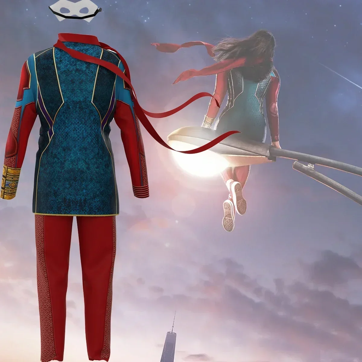 Kamala Cosplay Khan disfraz TV fantasía niñas abrigo pantalones máscara para los ojos trajes fiesta disfraz traje