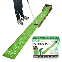 Golf-Putting-Matte für den Innen- und Außenbereich mit automatischem Ballrücklaufsystem aus Holz und 2 Löchern, grünes Zubehör