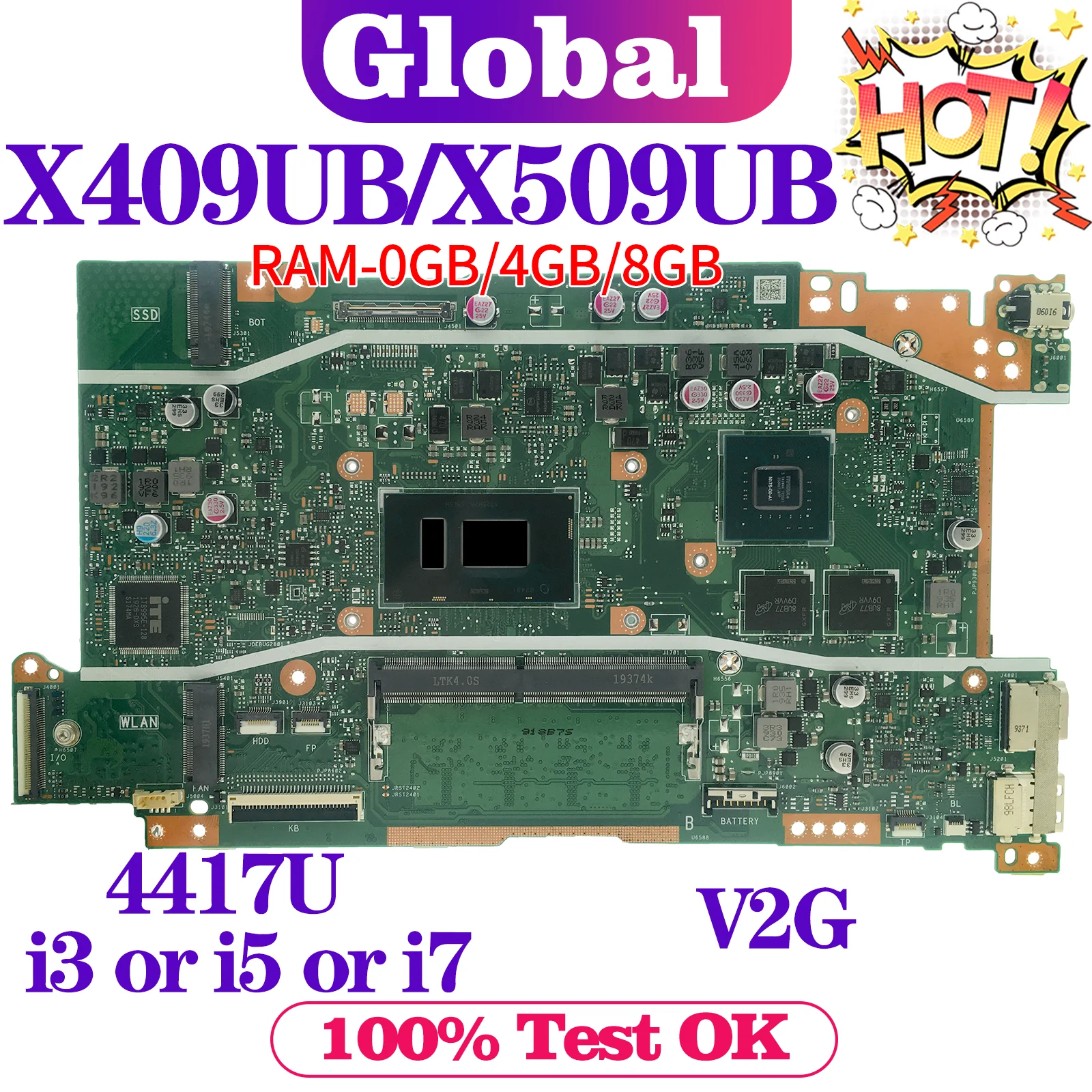 

KEFU Mainboard For ASUS X409UB X509UB A409U A509U F409U F509U X409UJ X509UJ Laptop Motherboard 4417U i3 i5 i7 0GB/4GB/8GB