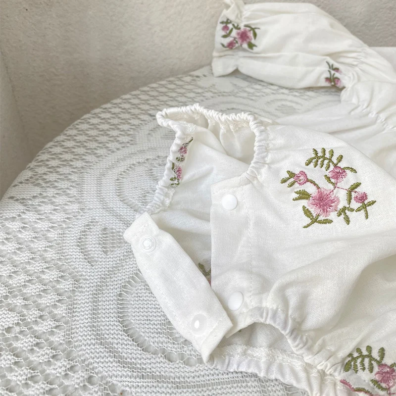 2024 New Autumn 0-24M Children Clothes Infant Baby Girls Jumpsuit Long Sleeved Cotton Embroidery Newborn Baby Girls Bodysuits