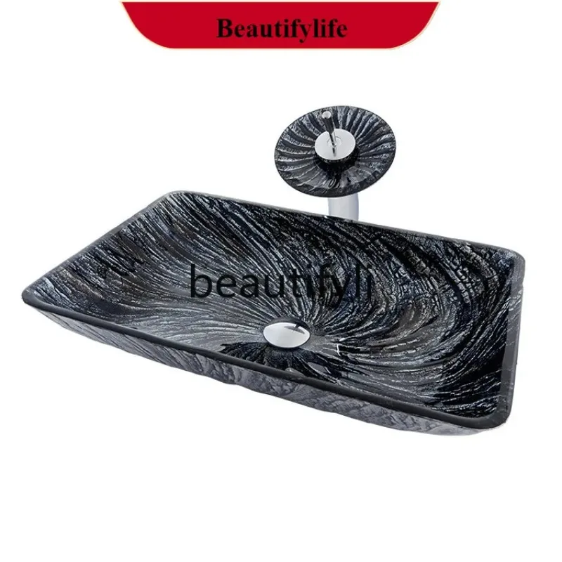 f156 Nowoczesna, prosta umywalka, europejska sztuka rzemieślnicza, umywalka stołowa z hartowanego szkła, prostokątna