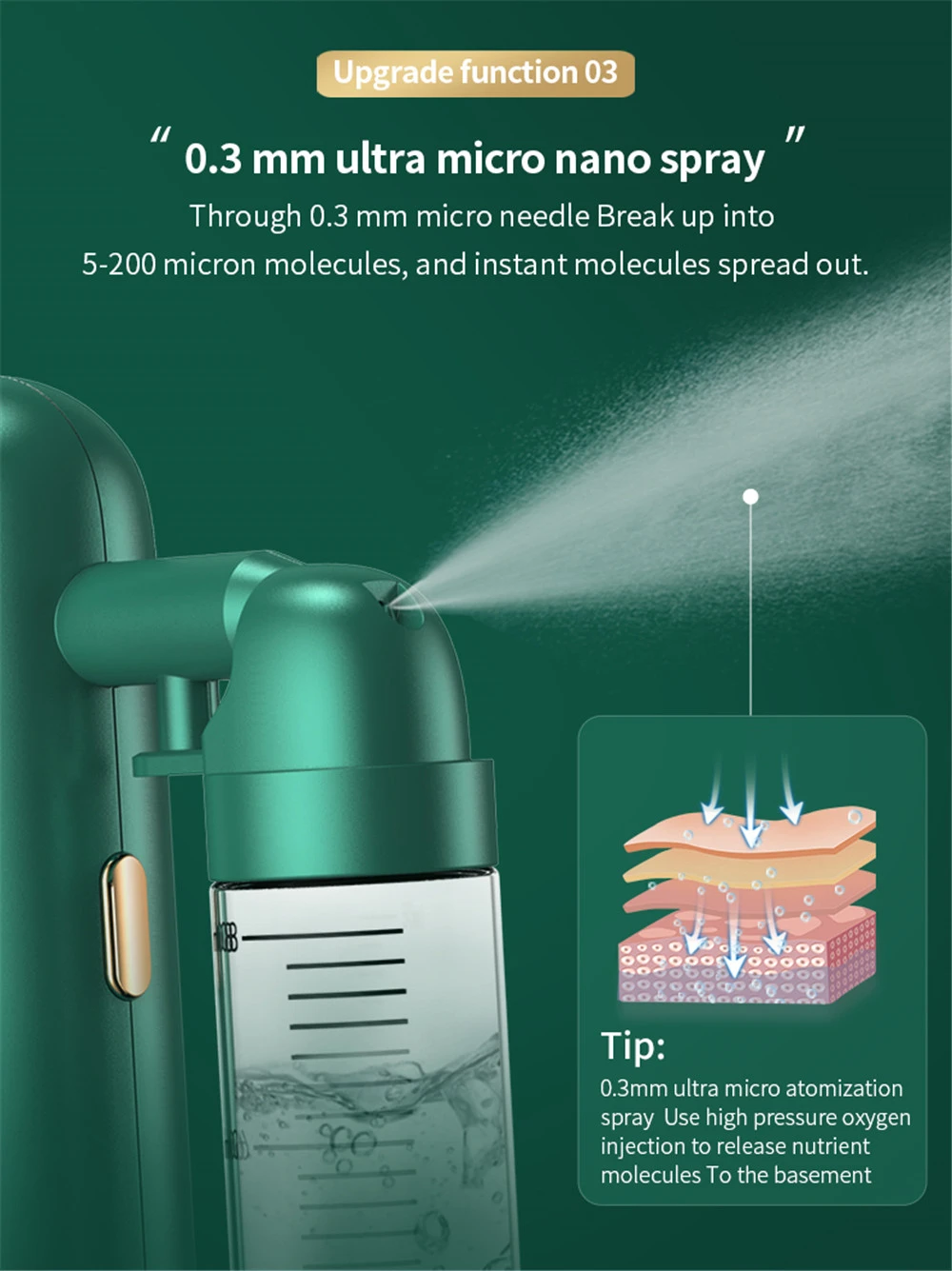 Portable USB Rechargeable Mini Electric High Pressure Oxygen Atomizer Air Compressor Spray Gun Sprayer Oxygen Injector Small Bubble Beauty Nano Skin Facial Hydration Moisturizing Skin Care Tools