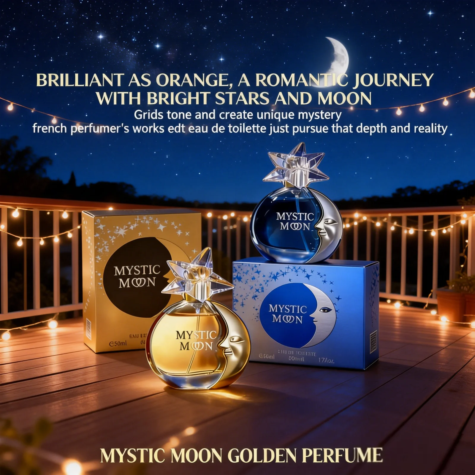 

50ml Mystic Moon Golden Perfume for Women Long Lasting Scent Elegant Floral Eau De Toilette Romantic Date Night Fragrance