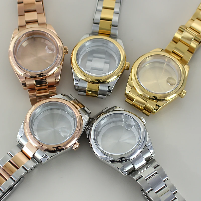 

39mm 36mm Rounded Edge Watch Case Stainless Steel Bracelet Sapphire Crystal For Oyster NH35 NH36 NH38 NH34 Miyota8215 28.5mmDial