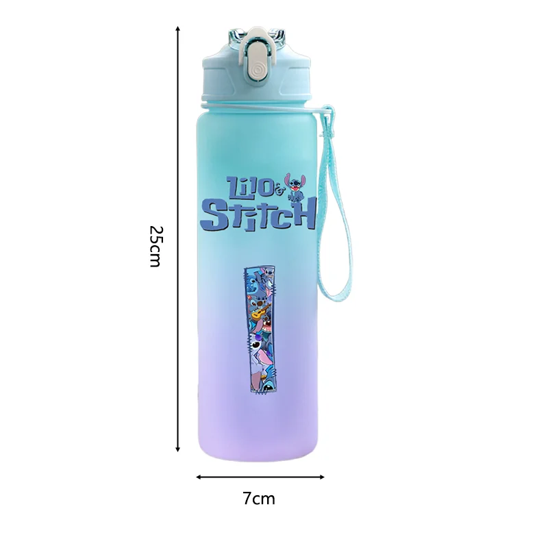 750Ml Disney Lilo Stitch Water Bottle Plastic Large Capacity Drinking Cup Gradient Color Straw Mug Outdoor Sport Fitness Jug