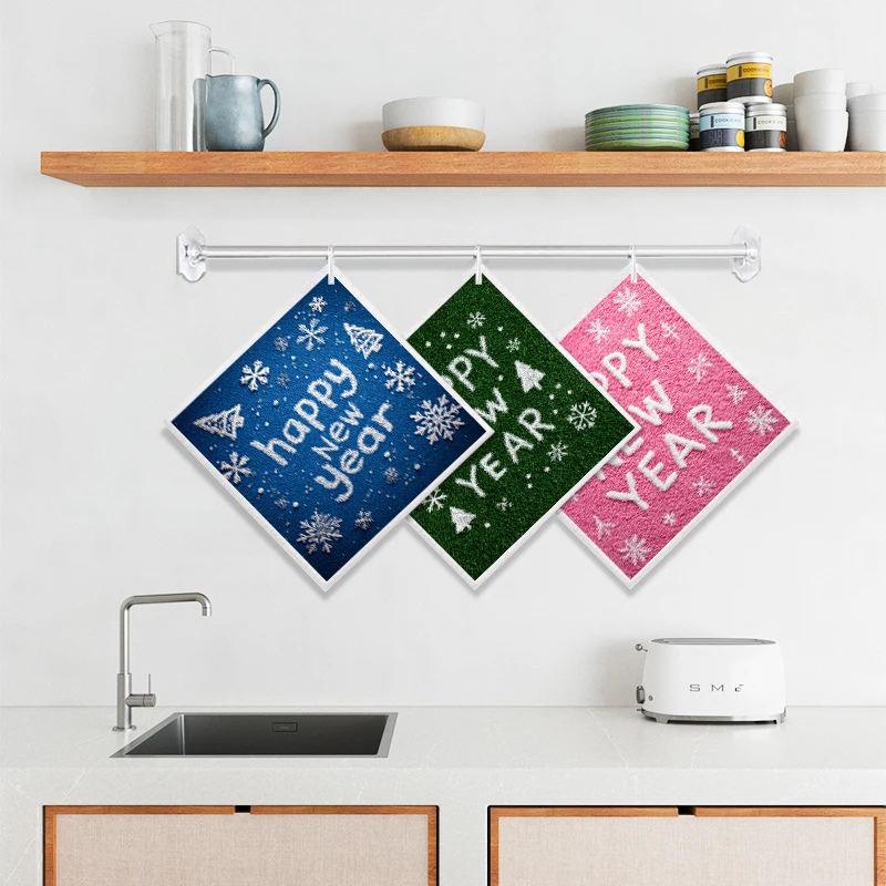 

Многоразовые стиральные супервпитывающие бытовые кухонные салфетки для мытья посуды, тряпки для мытья посуды, протирающие полотенца, 6 шт., новогодние с рисунком