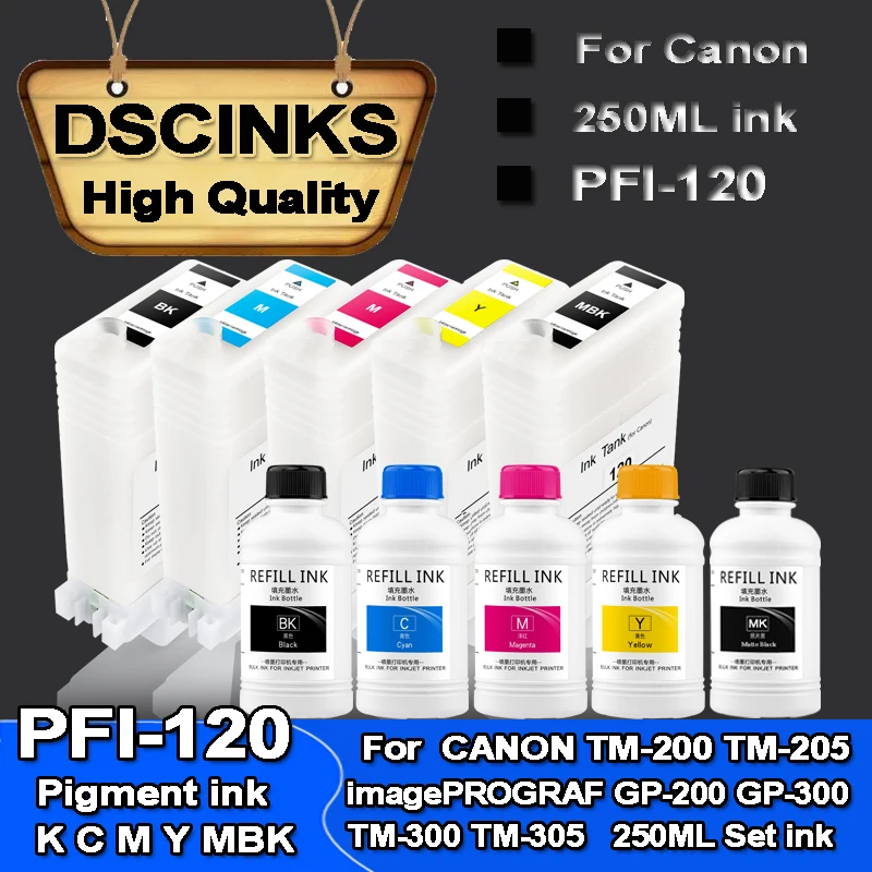 PFI-120 PFI120 refillable ink cartridge + 250ml ink for Canon PFI-120 TM-200 TM-205 TM-300 TM-305 imagePROGRAF GP-200 GP-300