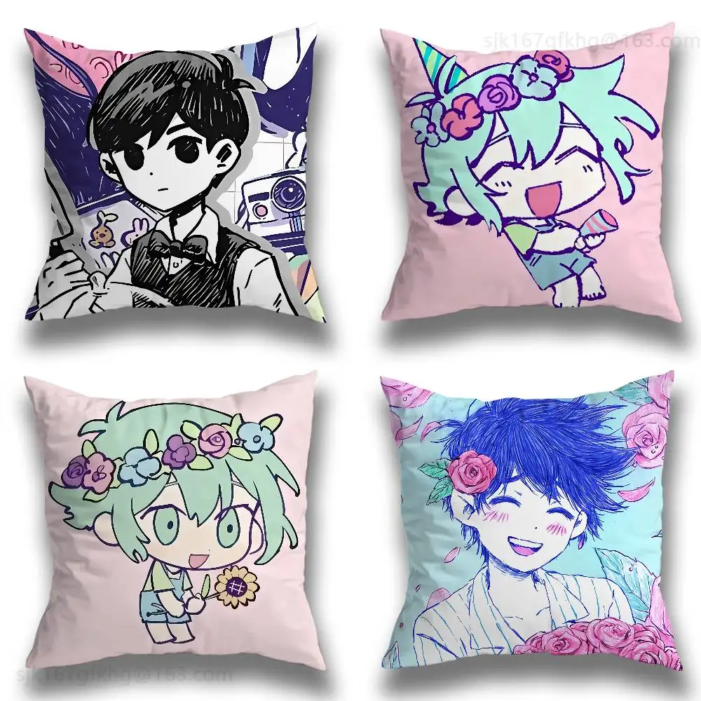 

O-Omori Game Pillow Case Square Double-Sided Printing Short Plush Sofa Cushion Cover Bedroom Bedside Pillow
