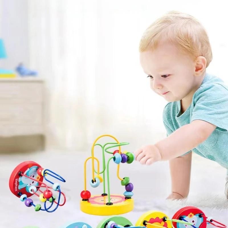 Mini jouet en bois Montessori pour enfants, labyrinthe en fil de perles de vache, montagnes russes, boulier, puzzle mathématique, jouet d'apprentissage précoce