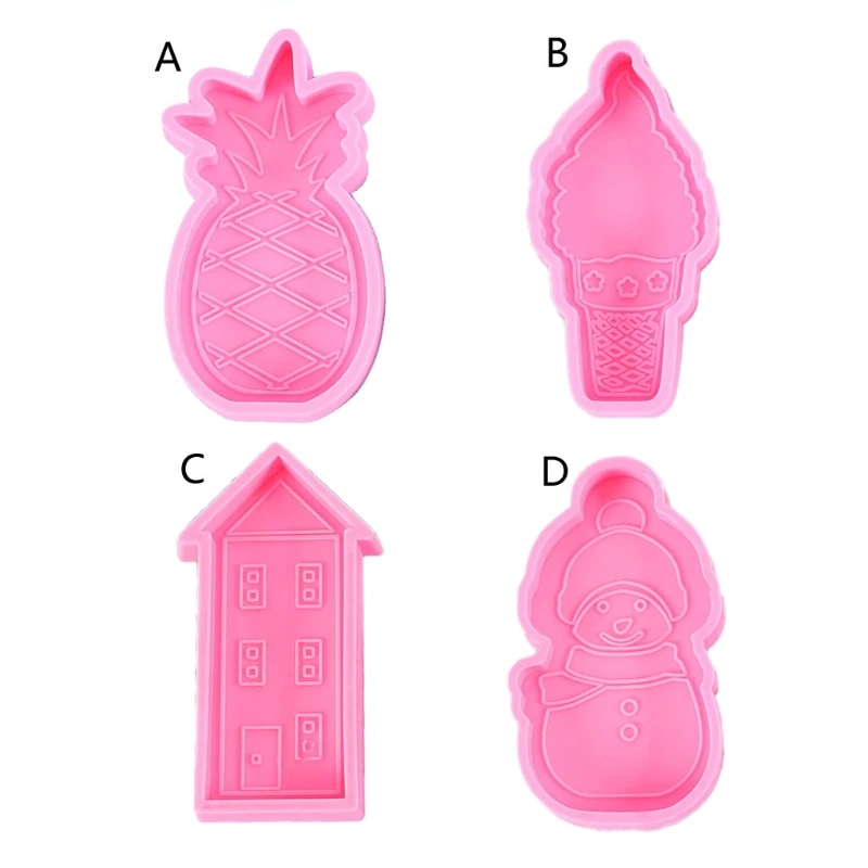 Y1UB Pineapple House Snowman Keychain Epoxy Resin Mold Jewelry Pendants Silicone Mould DIY Crafts Decorations Casting Tools