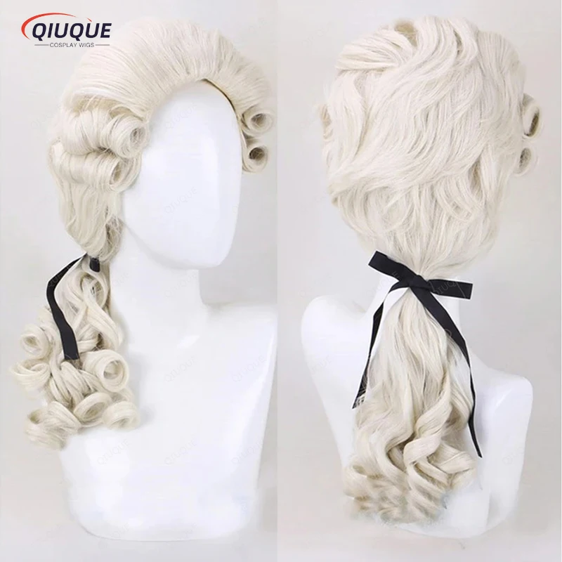 

Beige Lawyer Judge Pianist Music Performance Wig Cosplay Baroque Curly Colonial Historical Halloween Cosplay Wig + Wig Cap