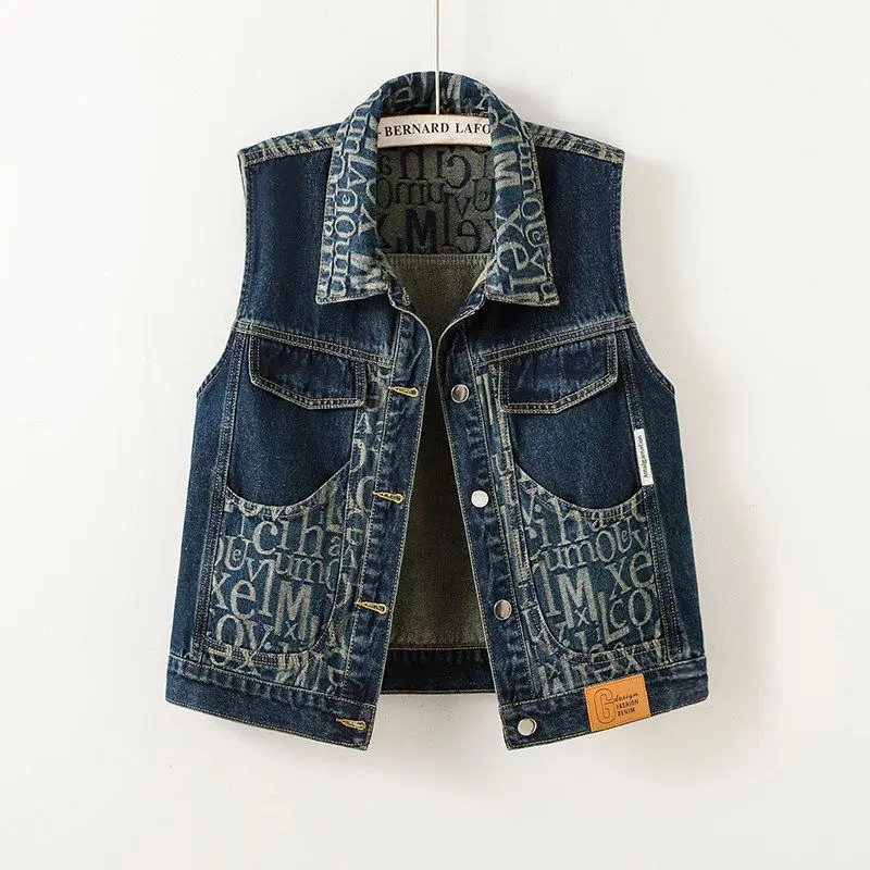 2026 Spring and Autumn denim vest new retro lapel thin sleeveless denim vest women's single breasted versatile denim vest jacket