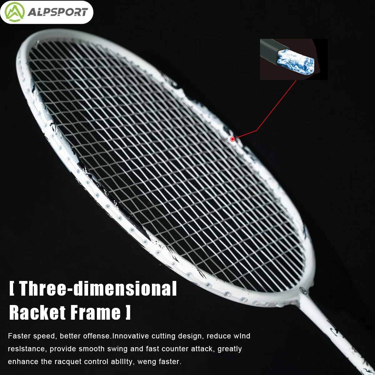 Alpenport Inkt Tekening SS 4U G5 100% koolstofvezel racket ontworpen voor trainingsrackets. Maximaal gewicht 24lbs Racket snaren Professioneel badmintonracket