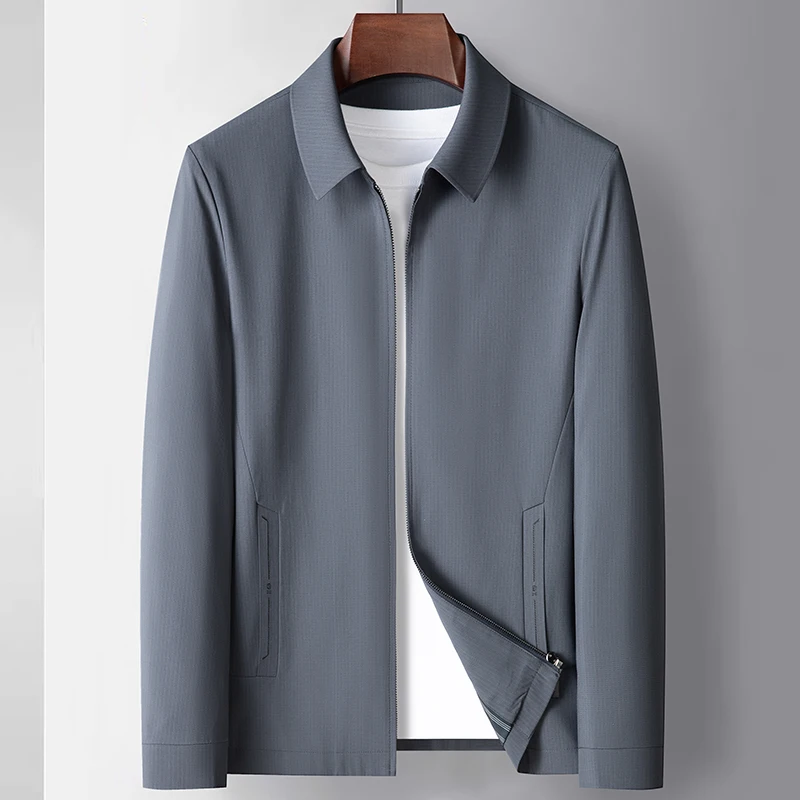 

Summer Thin Jaet Dad Sle Casual Flip Collar Men's Coat Pure Color Busin Leisure Baseball orm Polyester Fiber 00%