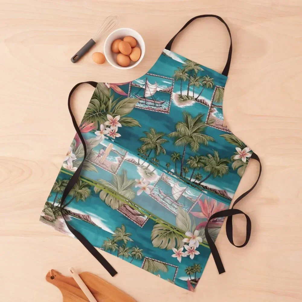 

Retro Hawaiian Surfer Print Apron Costume Waiter Kitchen New 2022 Year painting women's work Apron
