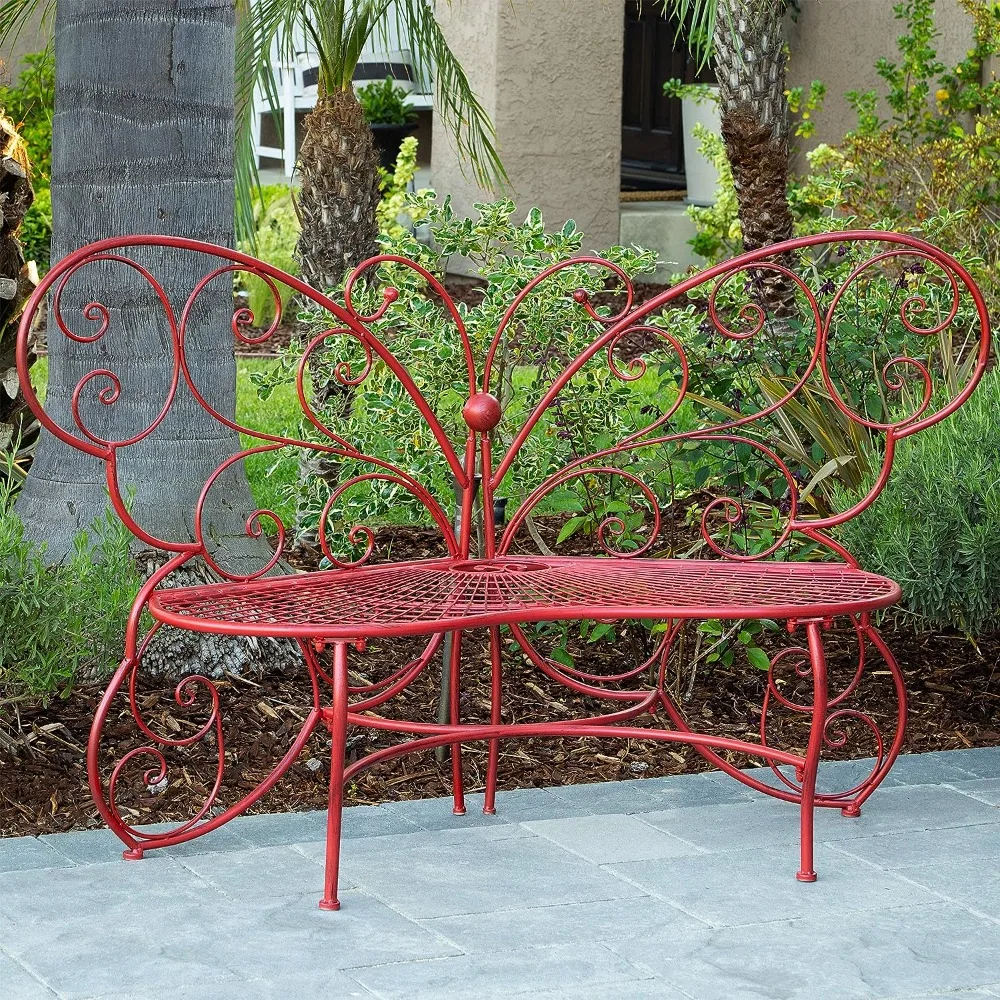 BAZ400RD Alpine Butterfly Metal Two People Outdoor Bench, 62