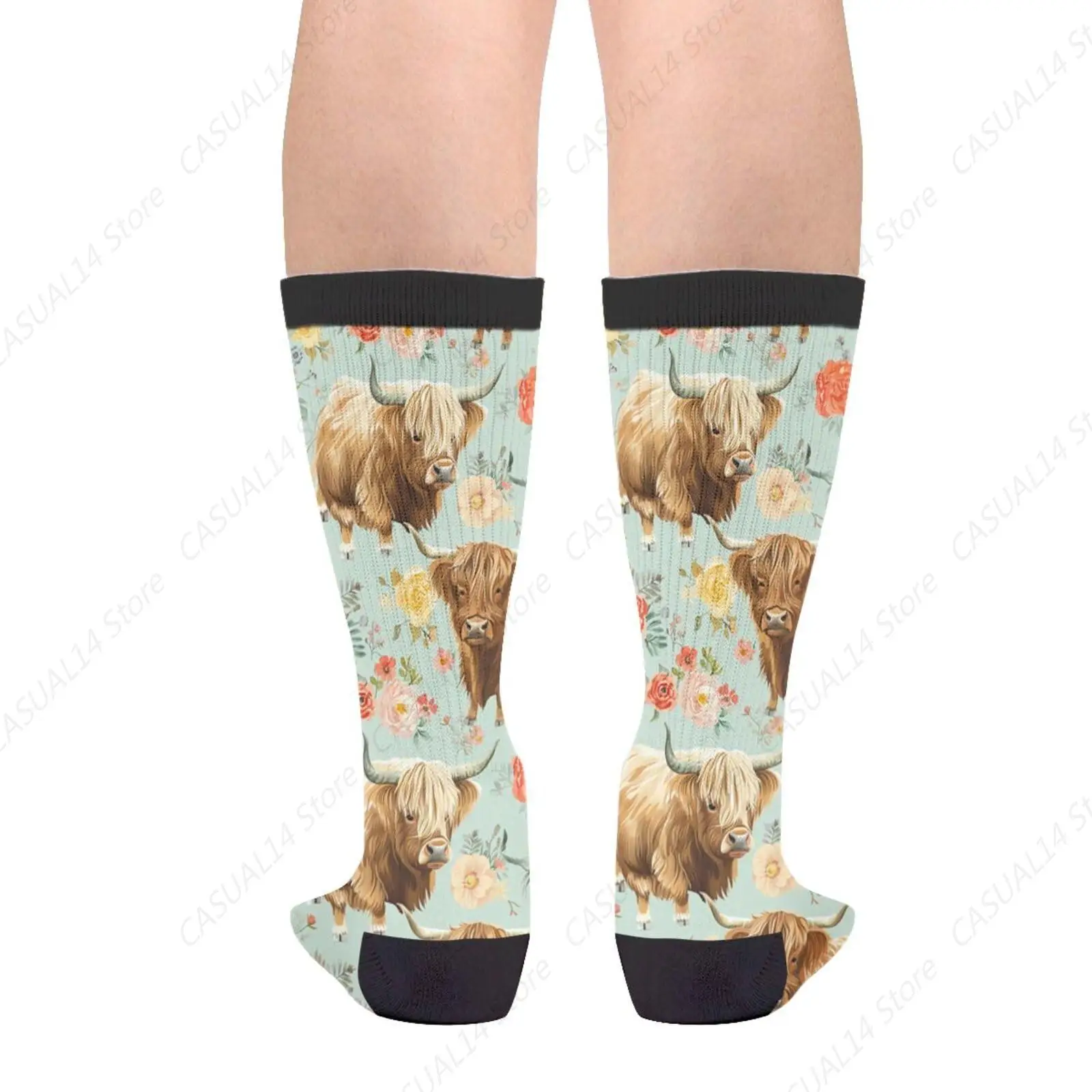 Highland Cows Florals Socks For Men Women Funny Novelty Crew Socks Gifts