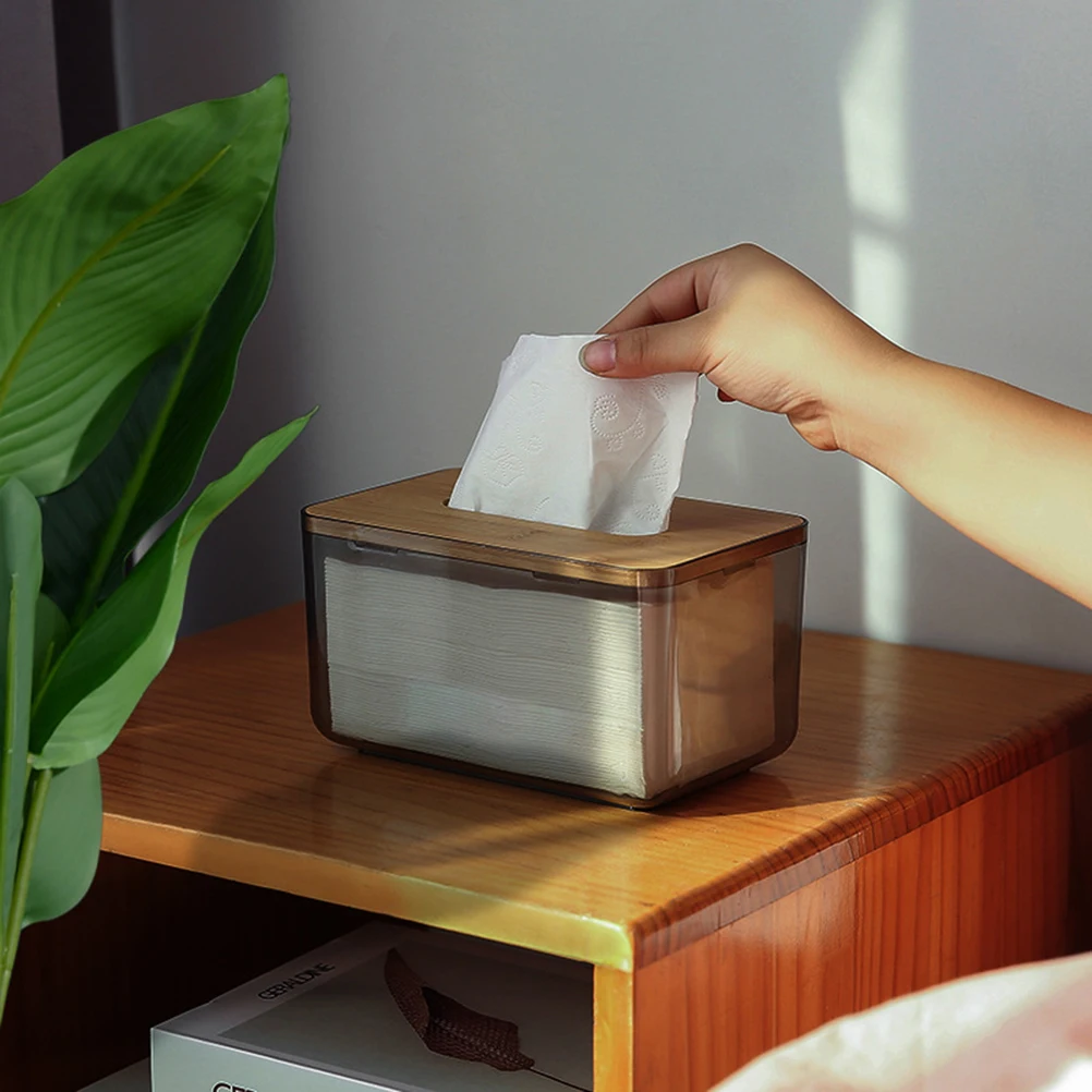 

Fresh Design Plastic Tissue Box Bamboo Cover Decorative Paper Storage Holder Home Car Office Bedroom Easy Carry Moderate Size