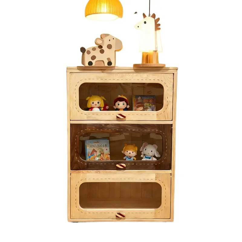 All solid wood floor-to-ceiling bookshelf, multi-layer candy display bookcase, integrated storage