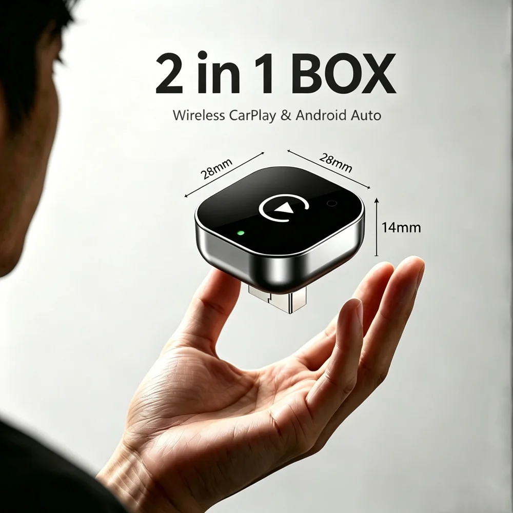 Wireless Adapter, Upgrades Wired CarPlay/Android Auto to Wireless, Plug-and-Play, Compact in Size, Fast and Stable Connection