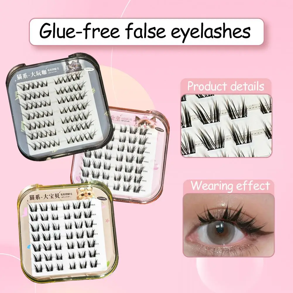 False Eyelash Cat Series Khaki Girl Non Glue Princess Single Lazy Cluster Eyelash False Thick Simulation Segmented Natural T1A4