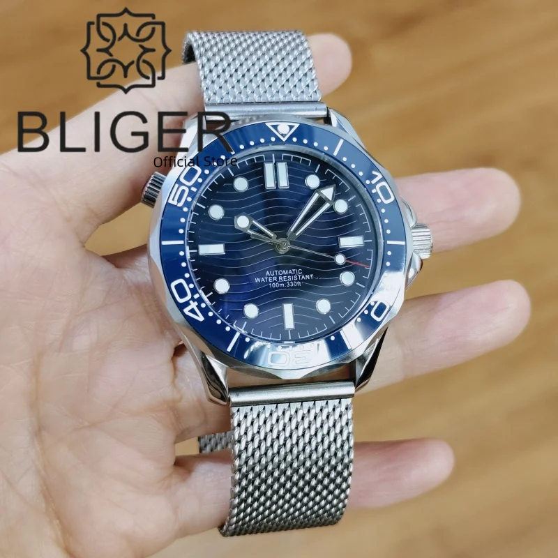 BLIGER BN007 NH35 Automatic Movement 41mm Men\'S Dive Watches Ceramic Bezel Domed Sapphire C3 luminous 100M Waterproof SolidSteel