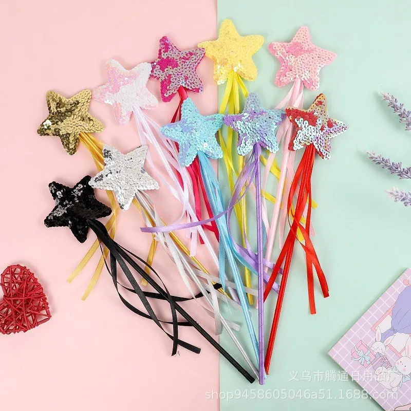 Cute Sequins Stars Girl Princess Magic Wand Toy Kids Play House Toys Fairy Wand Children Birthday Cosplay Performance Props