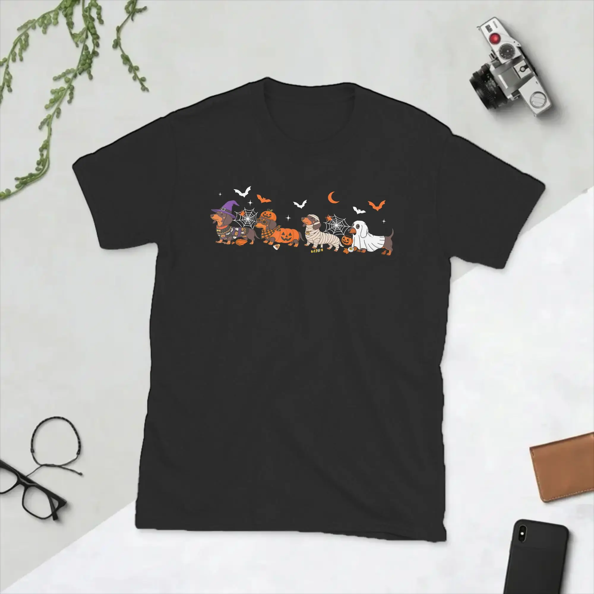 Men's T-Shirts Cute Dachshund Halloween Ghost Pumpkin Vintage Pure Cotton Tees Short Sleeve  T Shirt Crew Neck Clothes Printed