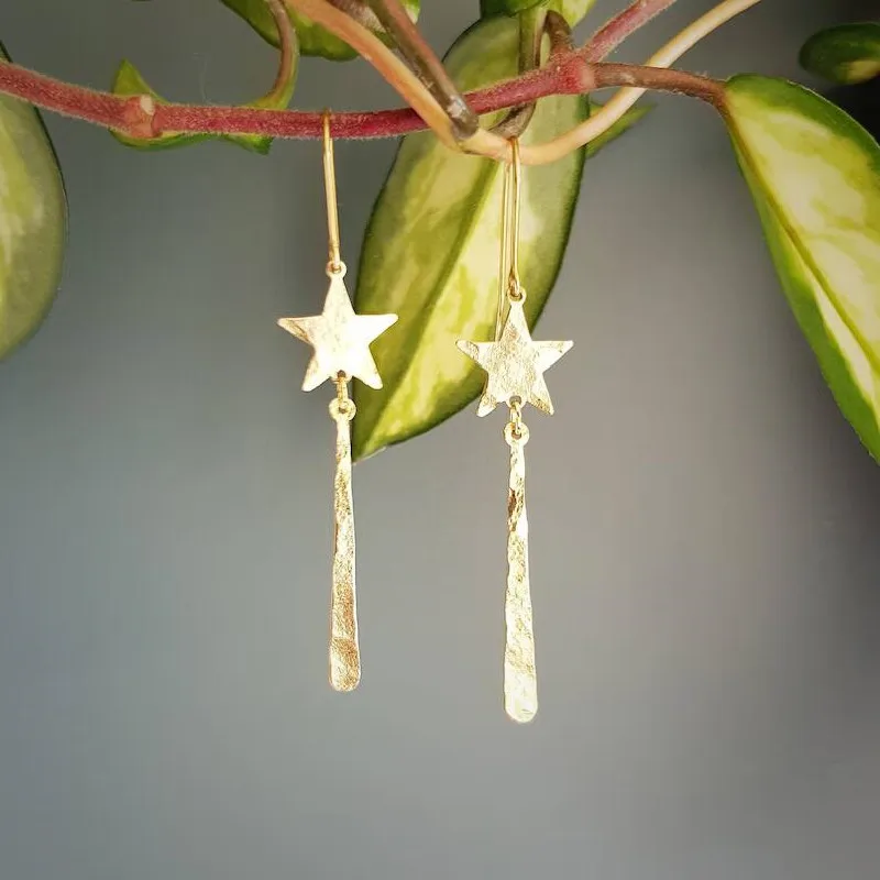 Beaten Brass Statement Earrings,Star and Geometyic Long earring,creative jewelry Dangle earring