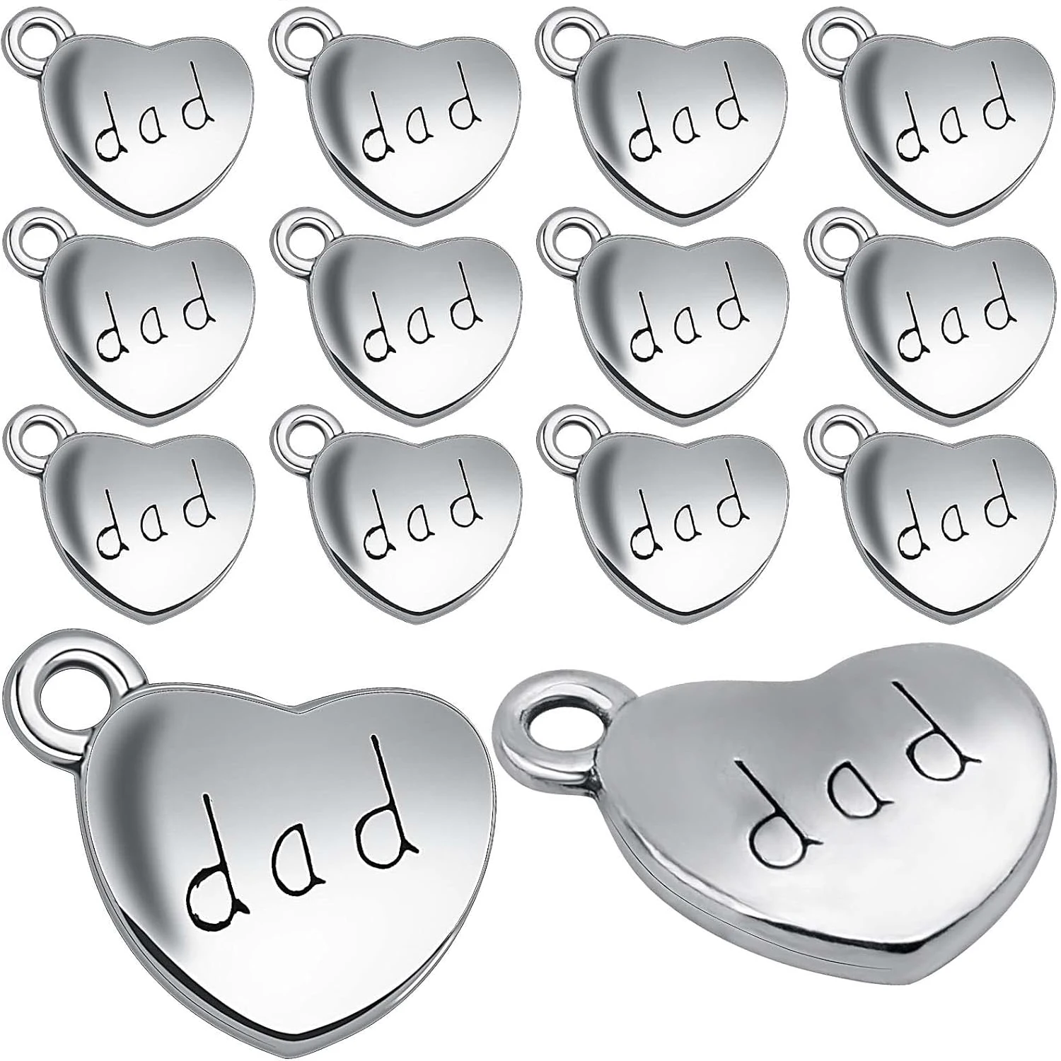 

30 штук подвесок в форме сердца «Папа» из античного серебра, сплав, сердечки-подвески «Папа», фурнитура для рукоделия, для изготовления украшений своими руками