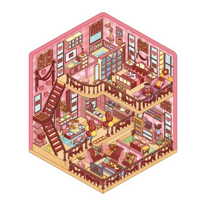 لطيف الكرتون 3D التراص غرفة تخطيط المشهد ملصق للأطفال فتاة لطيف الكرتون التصميم الإبداعي المشهد صائق الحلو الاطفال هدية