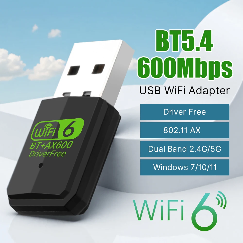 Wifi 6 AX600 USB Adapter AIC8800M40B Bluetooth 5.4 802.11ax 2.4G/5Ghz Wireless Network Card for PC Laptop Win10/11 Driver Free