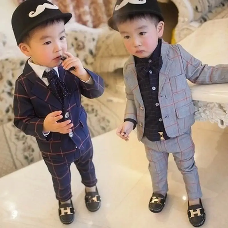 Special Offer 2023 Spring Fall Baby Infant Kids Plaid Blazer Suit 2 Pcs Little Boys Formal Clothes Set Children Casual Twinset