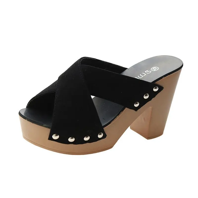 2023 Summer Sandals Women Platform Shoes Heels Luxury Wedge Black High Heeled Sandals Rivet Slippers Elegant Designer Sandals