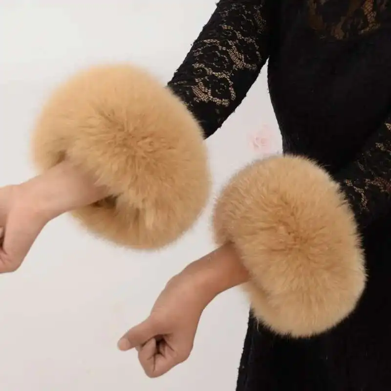 

Fox Fur Cuffs For Women Natural Fur Sleeves Wrist Thickened Fur Cuff Female Arm Warmer Sleeve Fashion Fluffy Fur Oversleeves