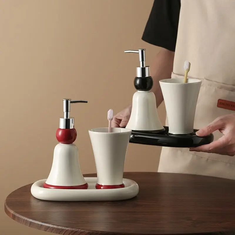 

Bathroom Ceramic Lotion Bottle Hand Sanitizer Separate Bottle Mouthwash Cup Tray Sanitary Ware Bathroom Hotel Home Wash Set