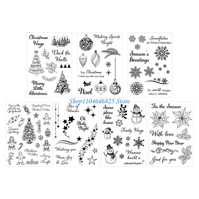 7Pcs Christmas Clear Silicone Stamper for Card Making Scrapbooking Stamping Tool