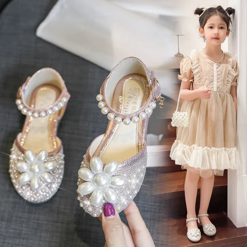 Baby Korean Style Girl Bow Princess Shoes Sandals For Girls Sequin Dance Performance Shoes Size26-36