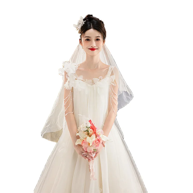 Simple Korea 3D Flowers Soft Tulle Wedding Dresses Elegant Photoshoot Sweetheart Pregnant Bride Gowns Birthday Party Customized