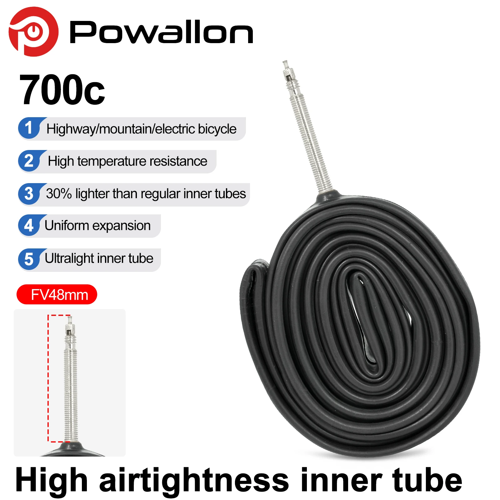 700x25C Hochdruck-Faltradreifen-Schlauch, ultraleichter Butyl-Gummireifen-Schlauch, 48mm französisches Presta-Ventil, MTB-Rennrad
